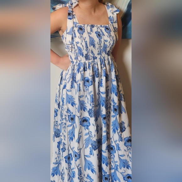 Blue Floral Sundress With Adjustable Tie Shoulders..like New! - Picture 6 of 6